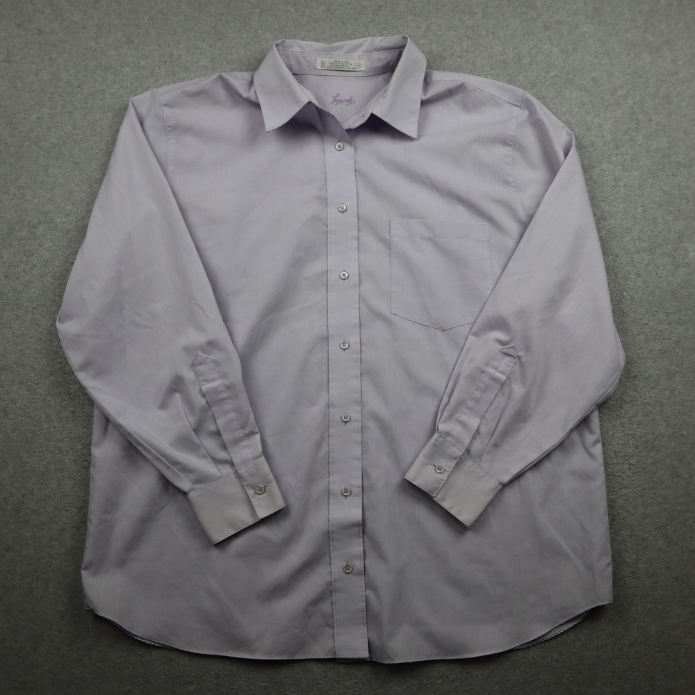 Foxcroft Button Down Shirt Women 14W Wrinkle Free Light Purple Long Sleeve Solid